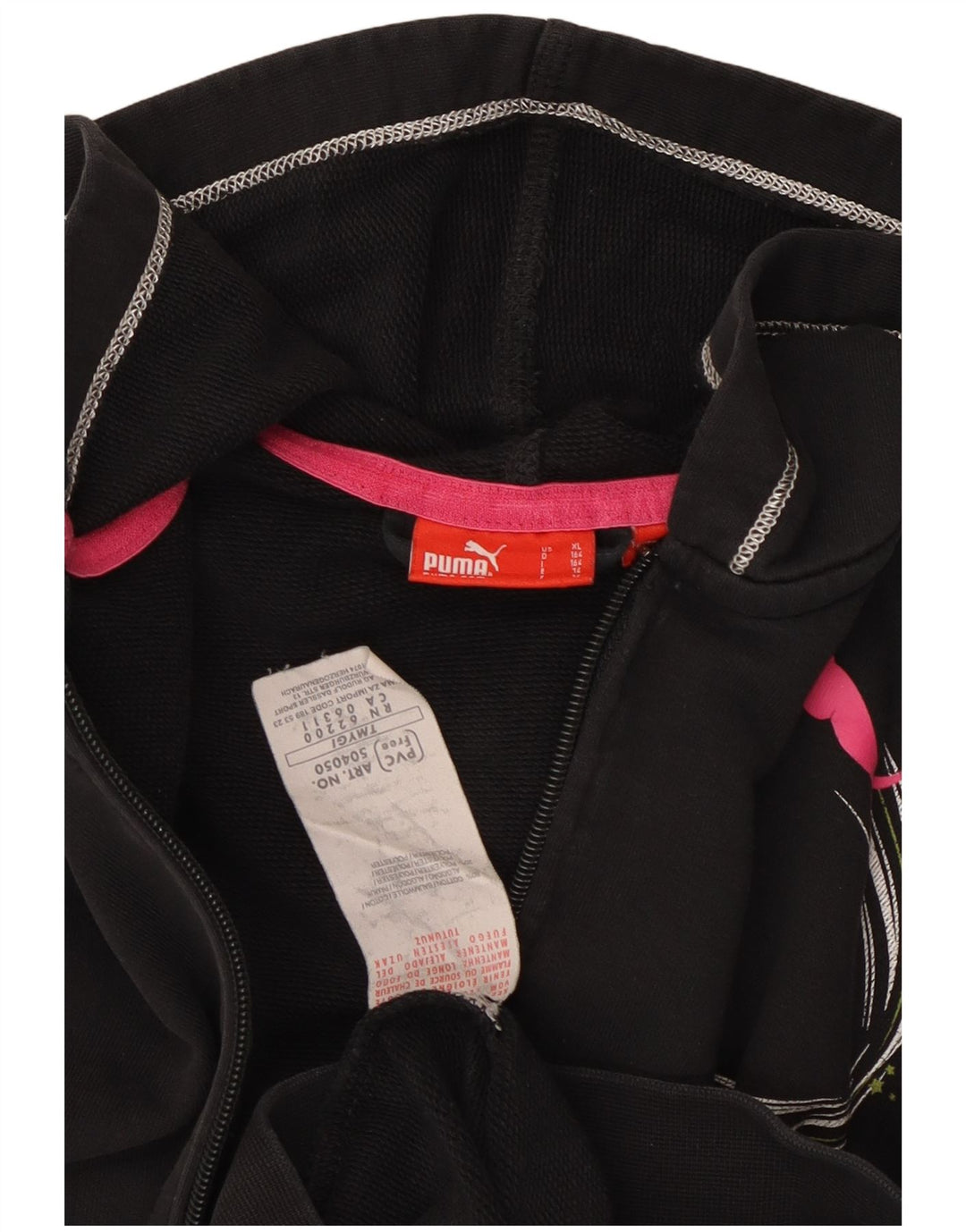 PUMA Girls Graphic Zip Hoodie Sweater 13-14 Years Black Cotton