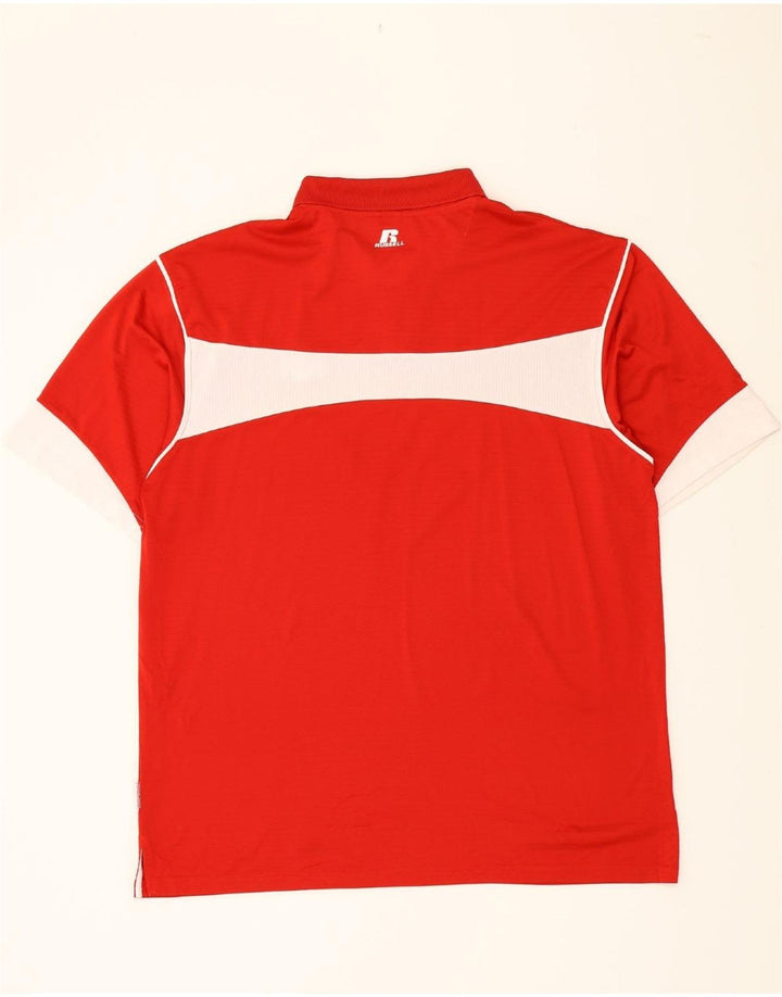 RUSSELL ATHLETIC Mens Polo Shirt XL Red Colourblock Polyester Vintage Russell Athletic and Second-Hand Russell Athletic from Messina Hembry 
