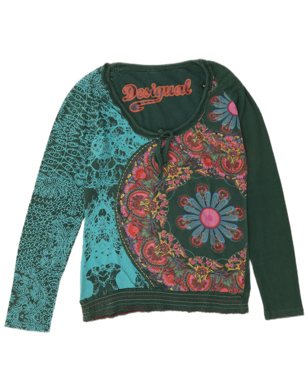 Desigual Womens Graphic Top Long Sleeve UK 14 Medium Green Floral