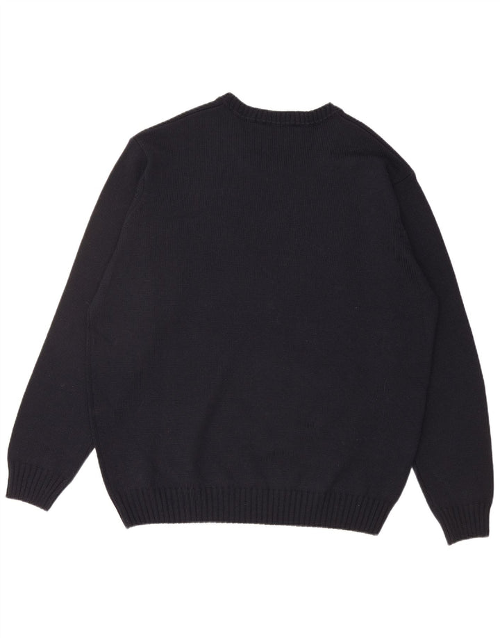 IL GRANCHIO Mens Crew Neck Jumper Sweater Large Navy Blue Wool