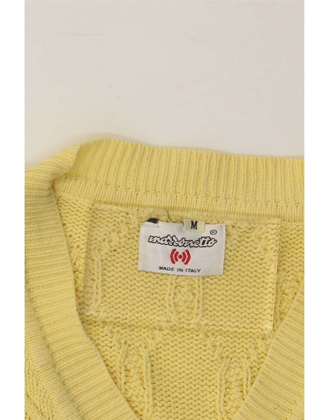 MAZZONETTO Mens V-Neck Jumper Sweater Medium Yellow Vintage Mazzonetto and Second-Hand Mazzonetto from Messina Hembry 