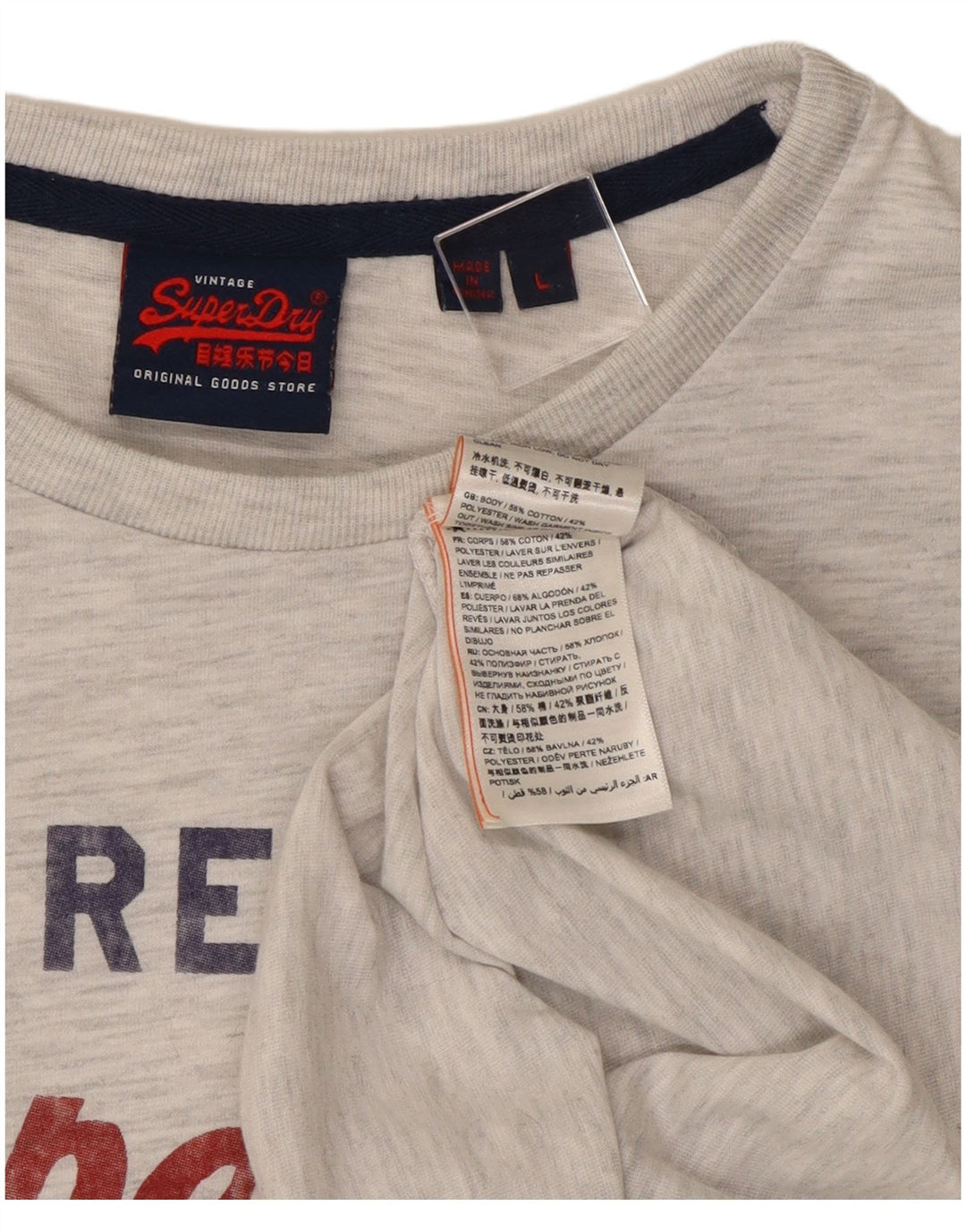 Superdry Mens Graphic Top Long Sleeve Large Grey Flecked Cotton