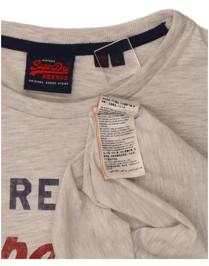 Superdry Mens Graphic Top Long Sleeve Large Grey Flecked Cotton