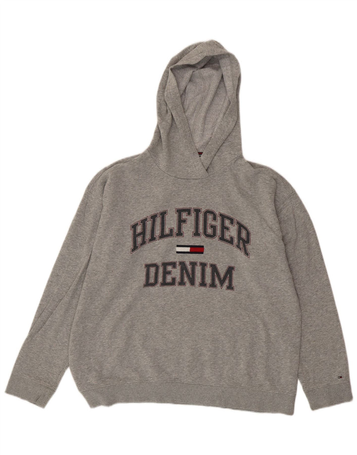 TOMMY HILFIGER Womens Oversized Graphic Hoodie Jumper UK 16 Large Grey