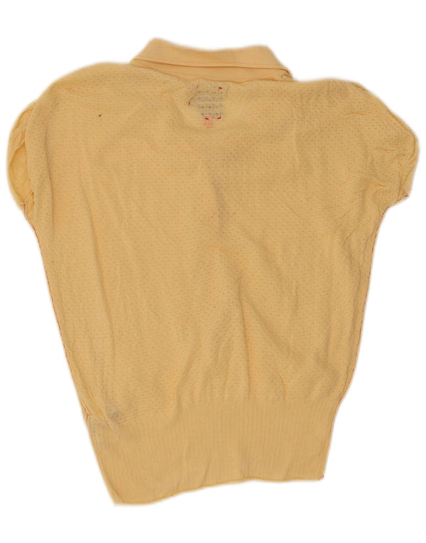 Hugo Boss Womens Short Sleeve Polo Neck Jumper Sweater UK 14 Large Yellow