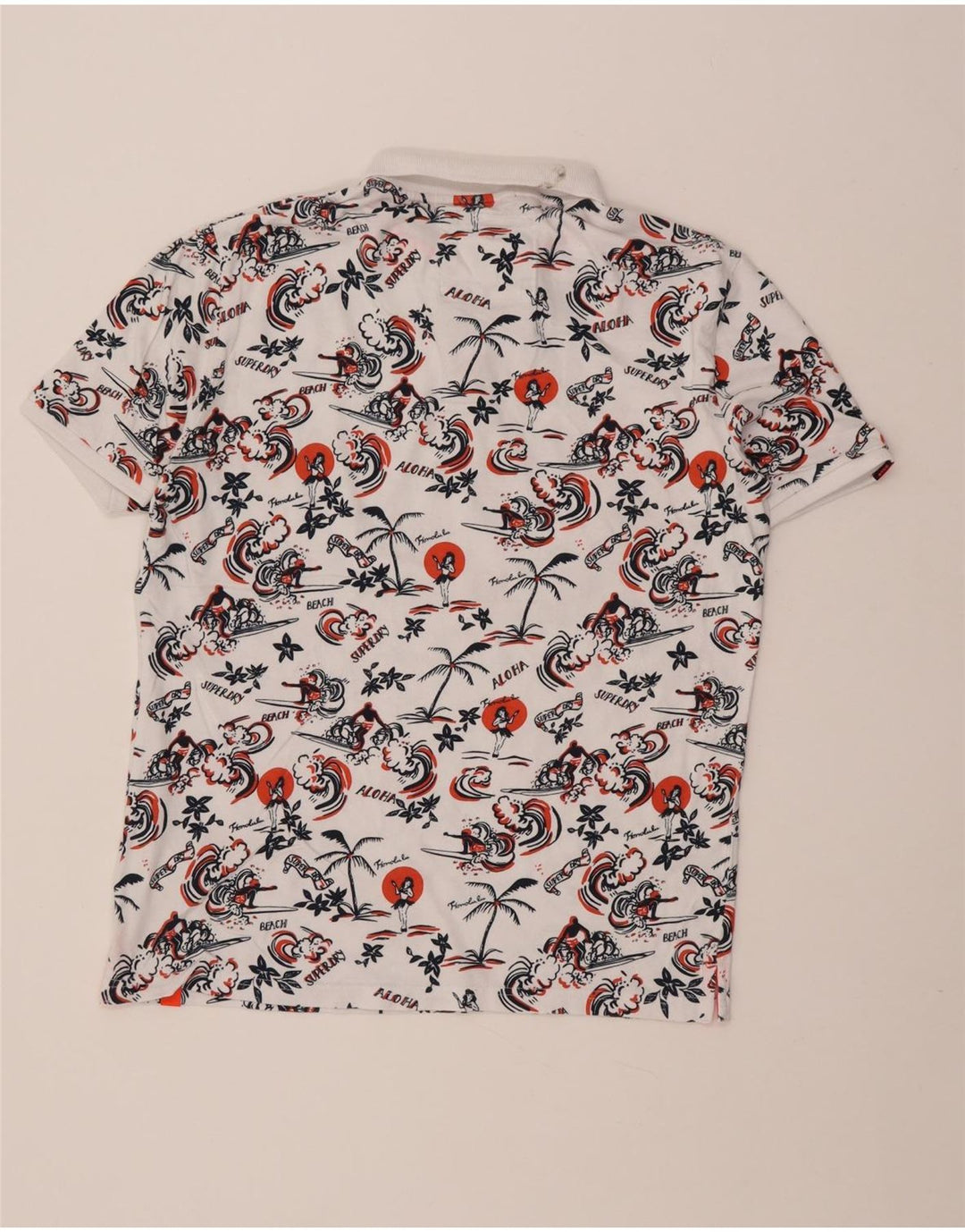 Superdry Mens Hawaiian Polo Shirt XL White Cotton