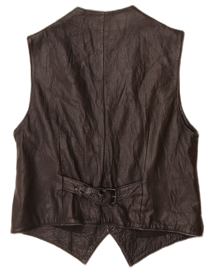 VINTAGE Mens Leather Waistcoat Medium Black Leather