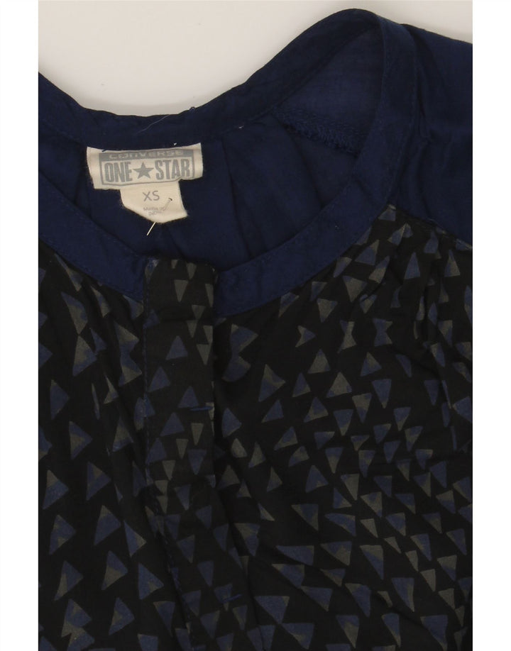 CONVERSE Womens Oversized Blouse Top UK 6 XS Navy Blue Geometric Vintage Converse and Second-Hand Converse from Messina Hembry 