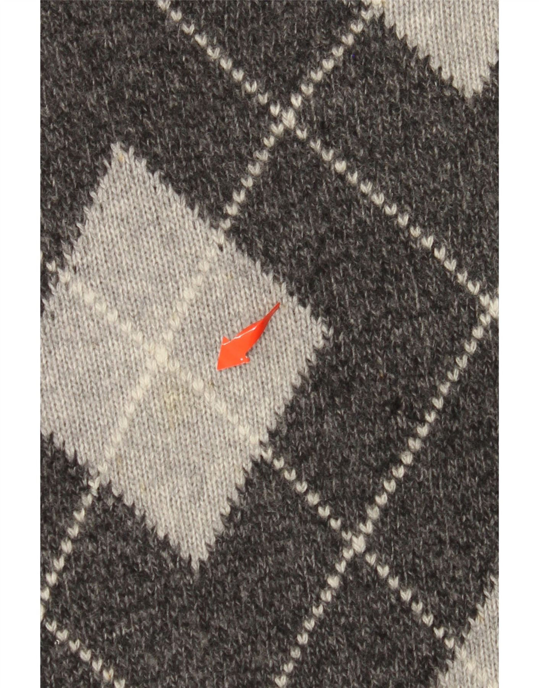 BENETTON Mens V-Neck Jumper Sweater Large Grey Argyle/Diamond Wool