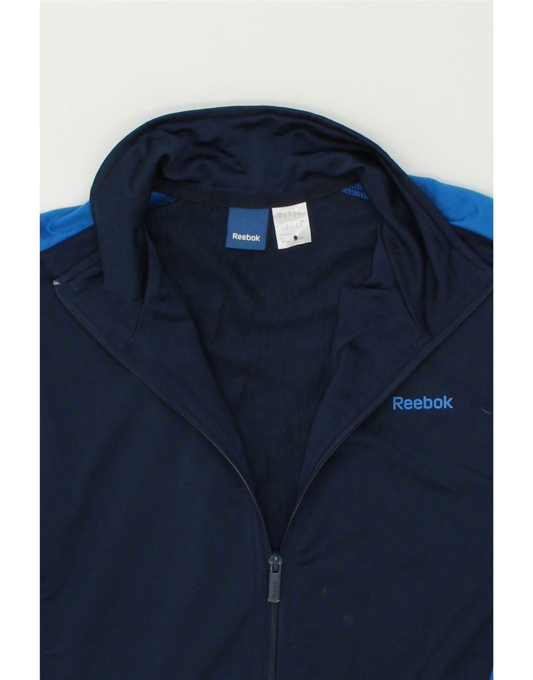 REEBOK Mens Tracksuit Top Jacket Large Navy Blue Colourblock Polyester Vintage Reebok and Second-Hand Reebok from Messina Hembry 