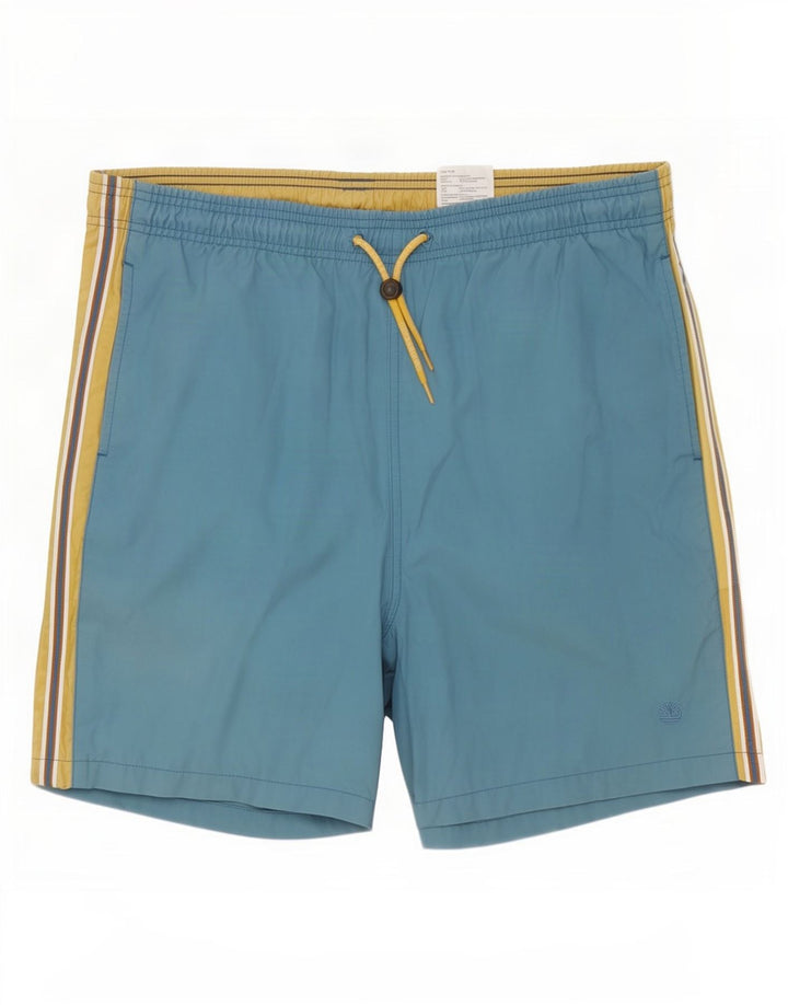 Timberland Mens Swimming Shorts Small Blue Colourblock Polyester