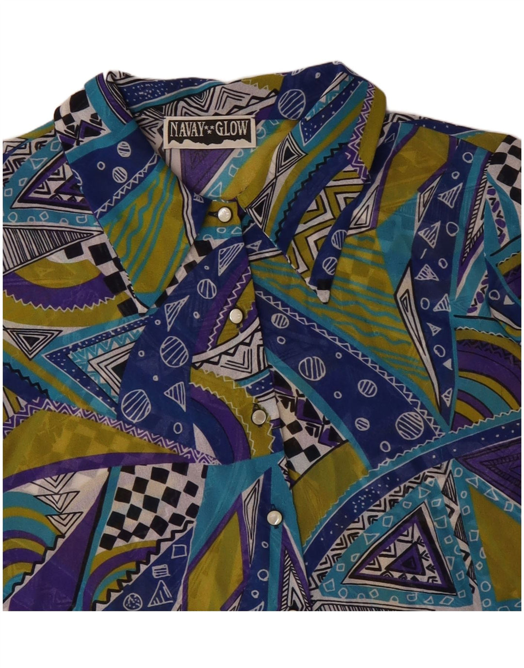 VINTAGE Womens Shirt Blouse IT 42 Medium Blue Geometric Polyester