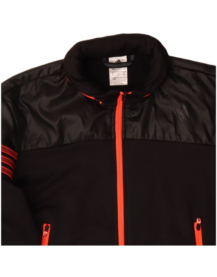 Adidas Mens Hooded Tracksuit Top Jacket UK 38/40 Medium Black Polyester