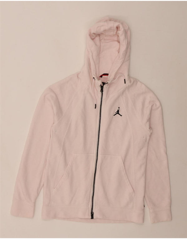 JORDAN Womens Zip Hoodie Sweater UK 12 Medium Pink Cotton