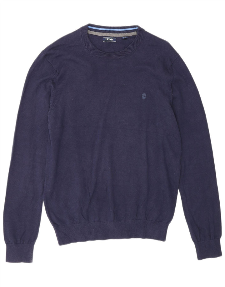 Izod Mens Crew Neck Jumper Sweater Medium Navy Blue Cotton