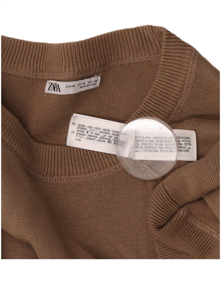 Zara Mens Crew Neck Jumper Sweater Medium Brown Cotton