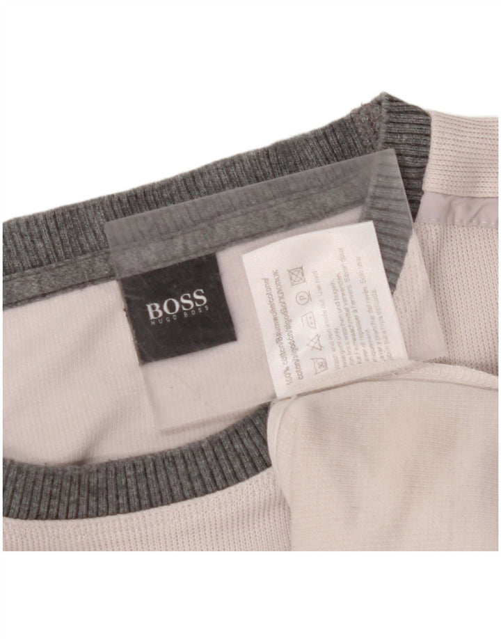 HUGO BOSS Mens Top Long Sleeve XL Off White Colourblock Cotton