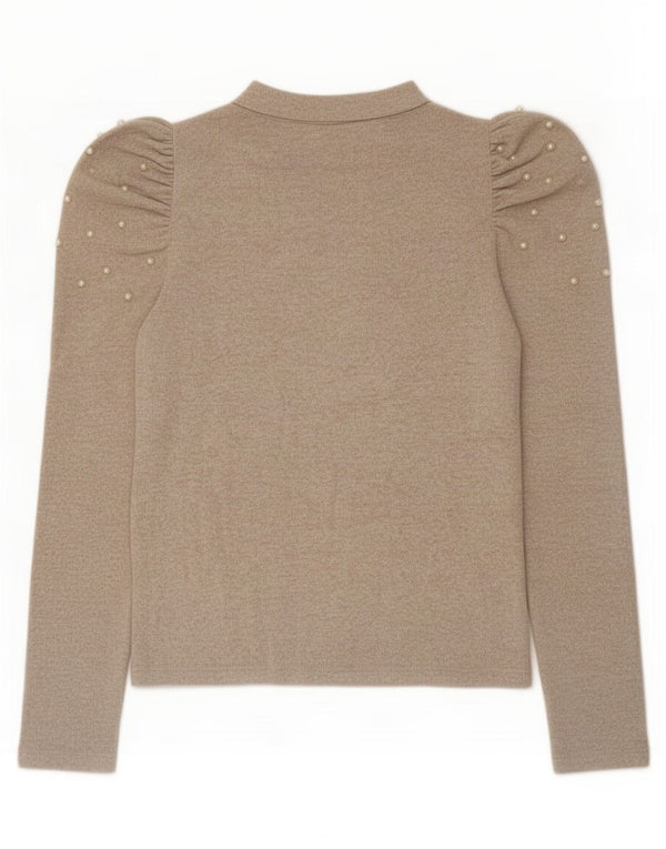 Zara Womens Top Long Sleeve UK 12 Medium Beige Flecked