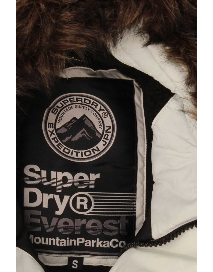 Superdry Mens Hooded Parka Jacket UK 36 Small White Polyester