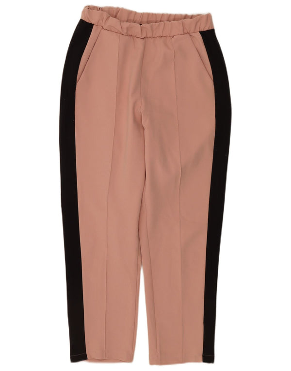 ZARA Womens Straight Chino Trousers Small W26 L25 Pink Colourblock