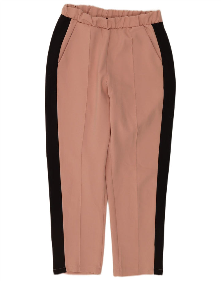 ZARA Womens Straight Chino Trousers Small W26 L25 Pink Colourblock