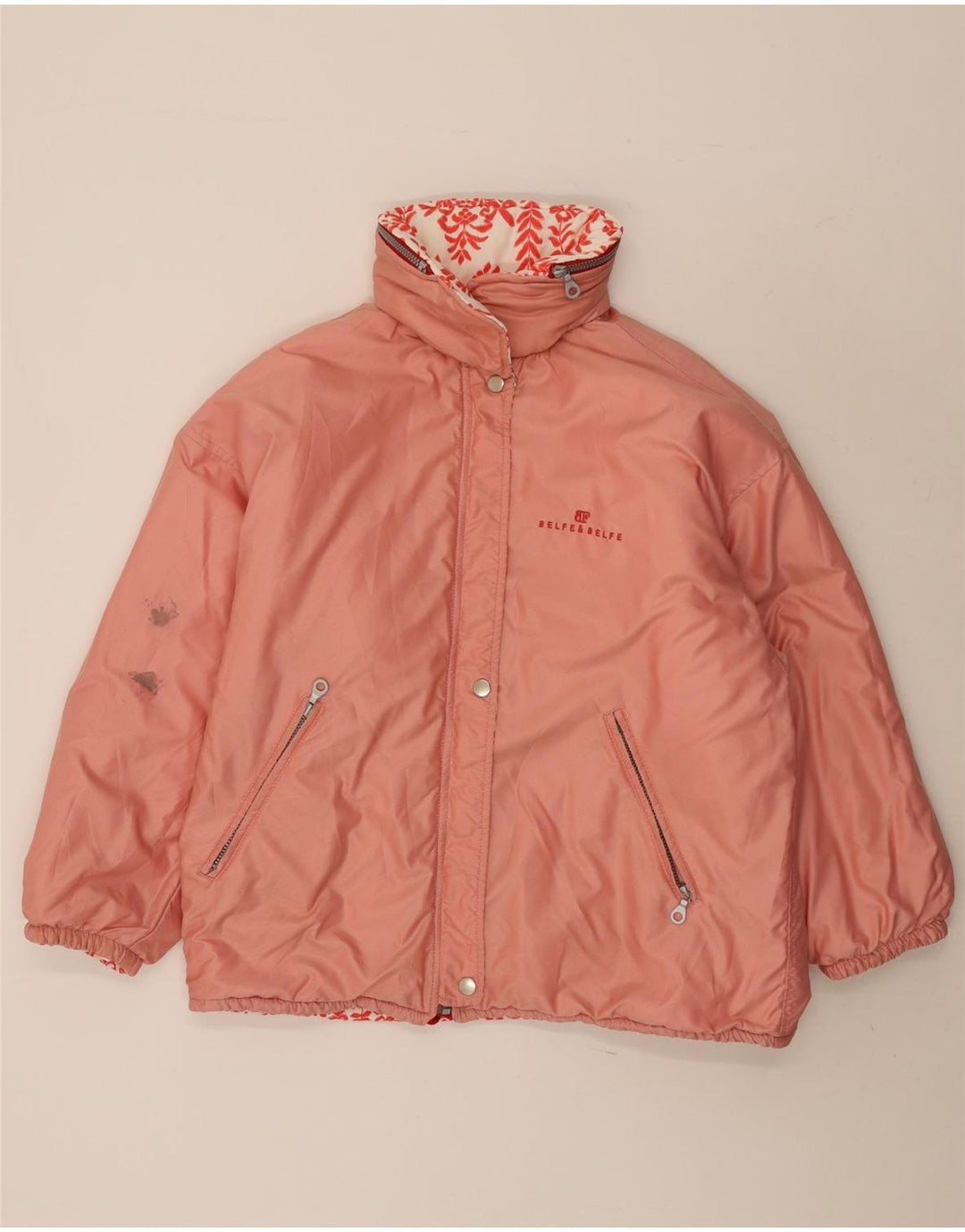 Belfe & Womens Oversized Hooded Reversible Jacket IT 42 Medium Red Floral