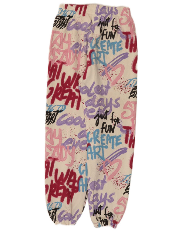 ZARA Girls Graphic Tracksuit Trousers Joggers 13-14 Years Off White Cotton