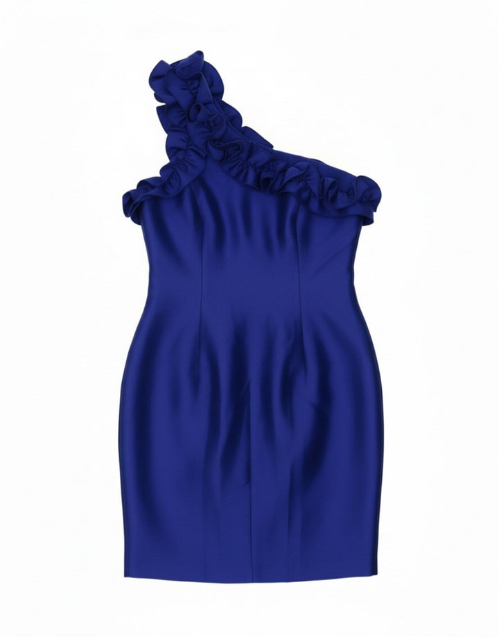 VINTAGE Womens One Shoulder Dress IT 48 XL Blue Polyester