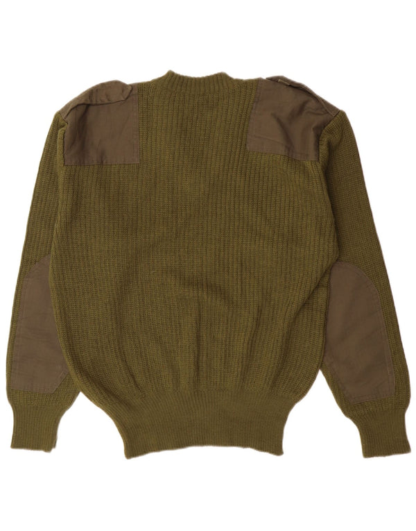 Vintage Mens Military V-Neck Jumper Sweater Small Khaki Colourblock