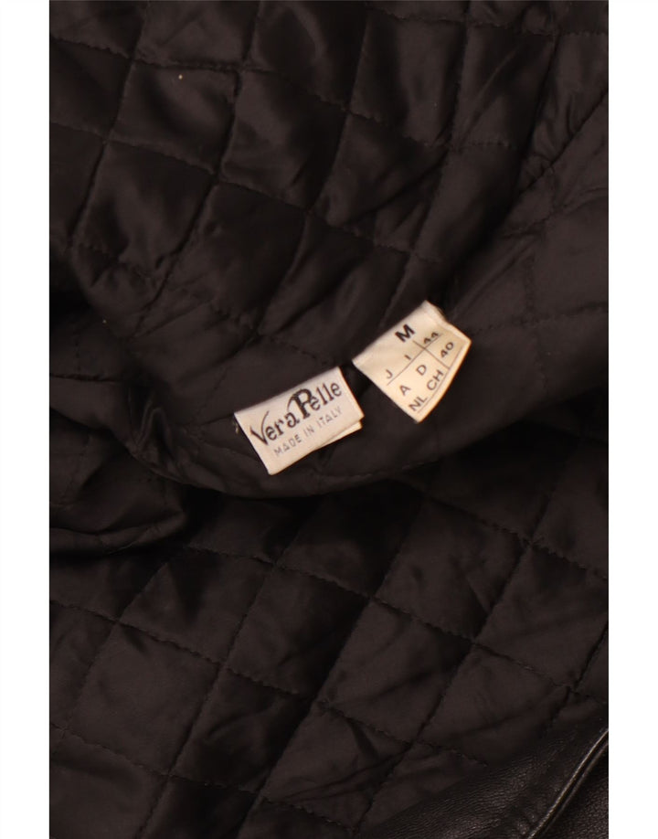 VINTAGE Womens Leather Biker Jacket UK 14 Medium Black Leather