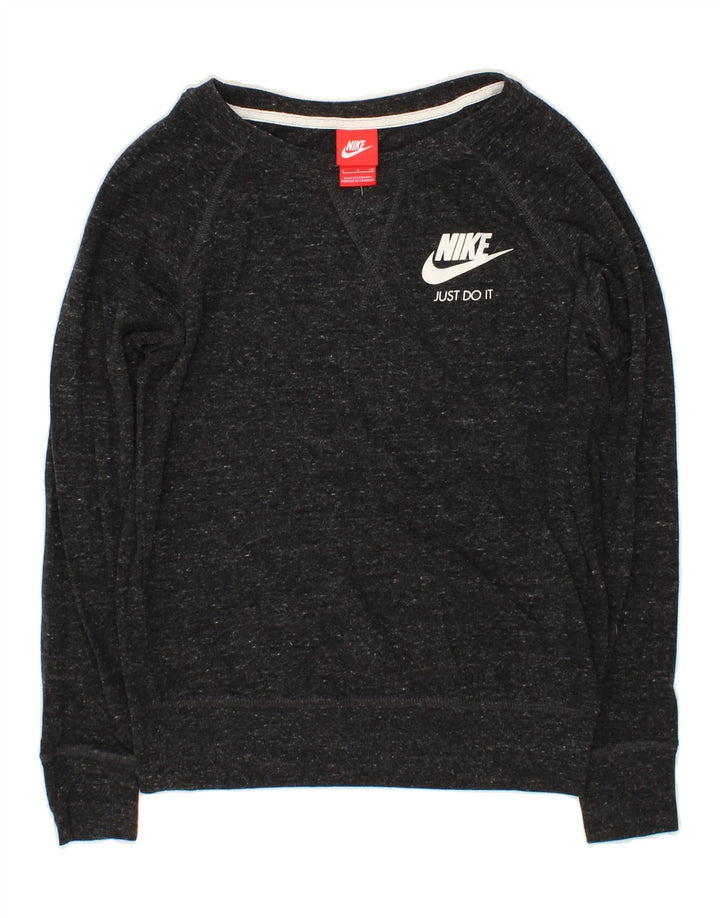 NIKE Womens Graphic Oversized Sweatshirt Jumper UK 10 Small Black Flecked Vintage Nike and Second-Hand Nike from Messina Hembry 