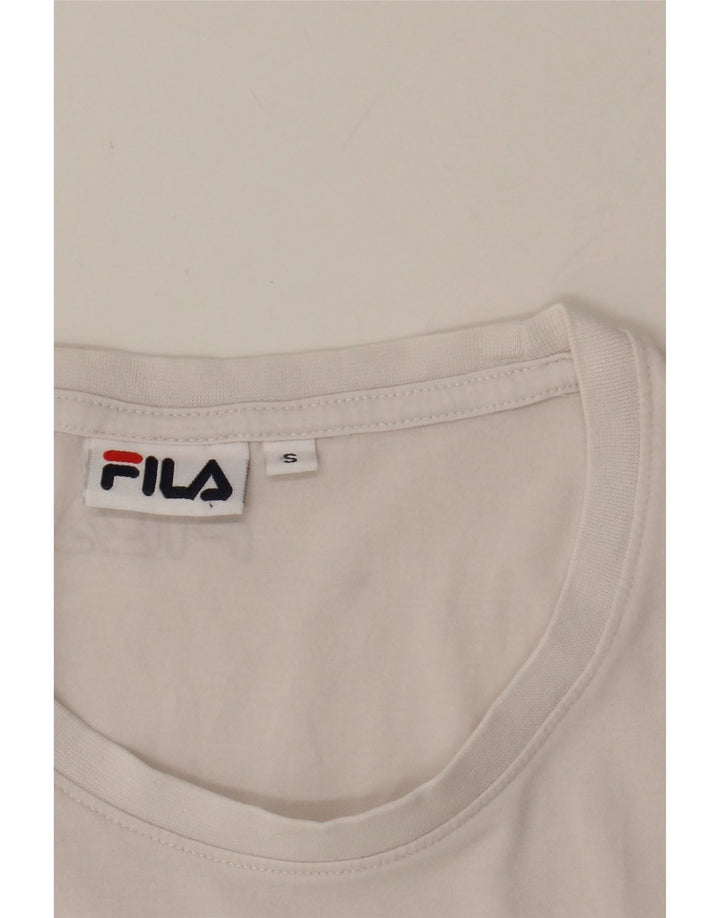 FILA Womens Graphic T-Shirt Top UK 10 Small White Vintage Fila and Second-Hand Fila from Messina Hembry 