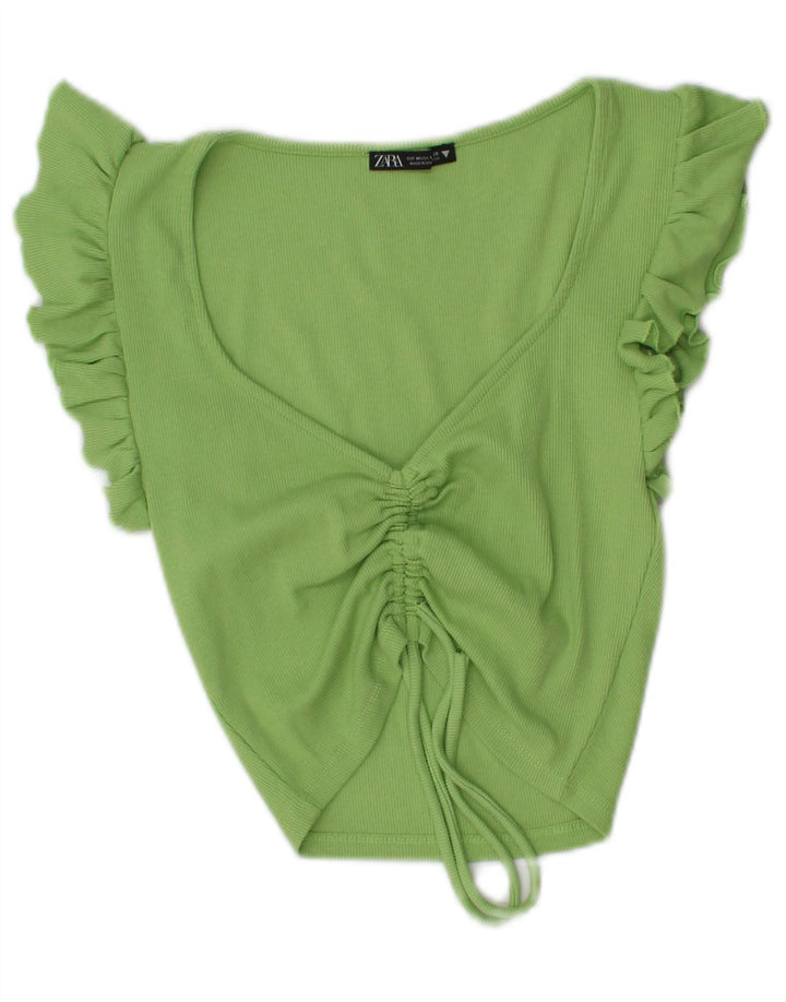 Zara Womens Crop Blouse Top UK 12 Medium Green