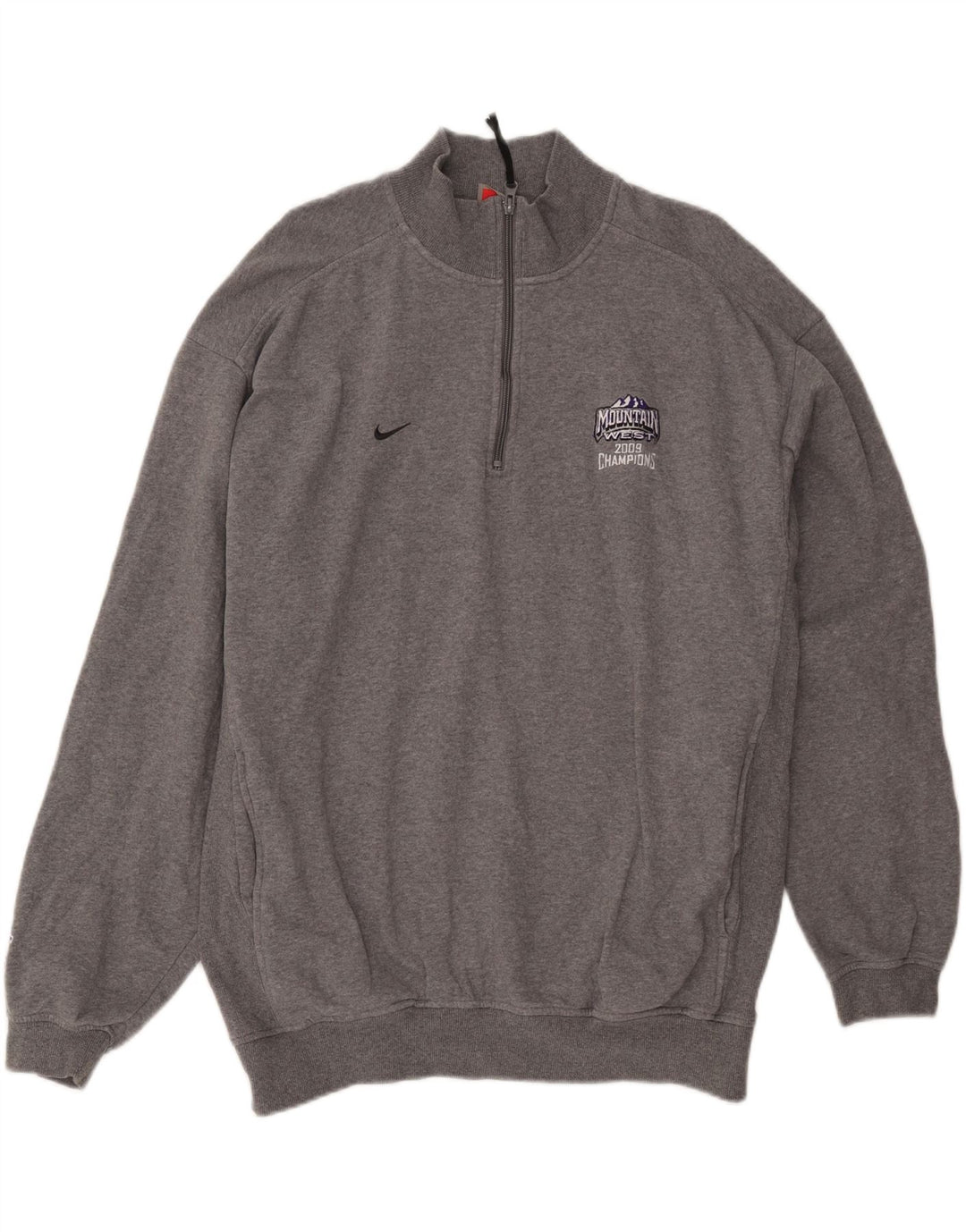 NIKE Mens Zip Neck Sweatshirt Jumper Large Grey Cotton Vintage Nike and Second-Hand Nike from Messina Hembry 