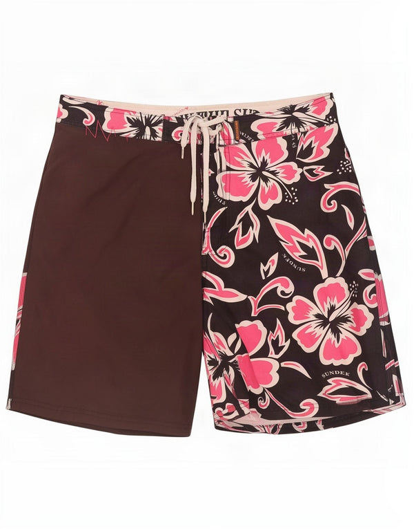 Sundek Mens Swimming Shorts Medium W33 Brown Floral Polyester