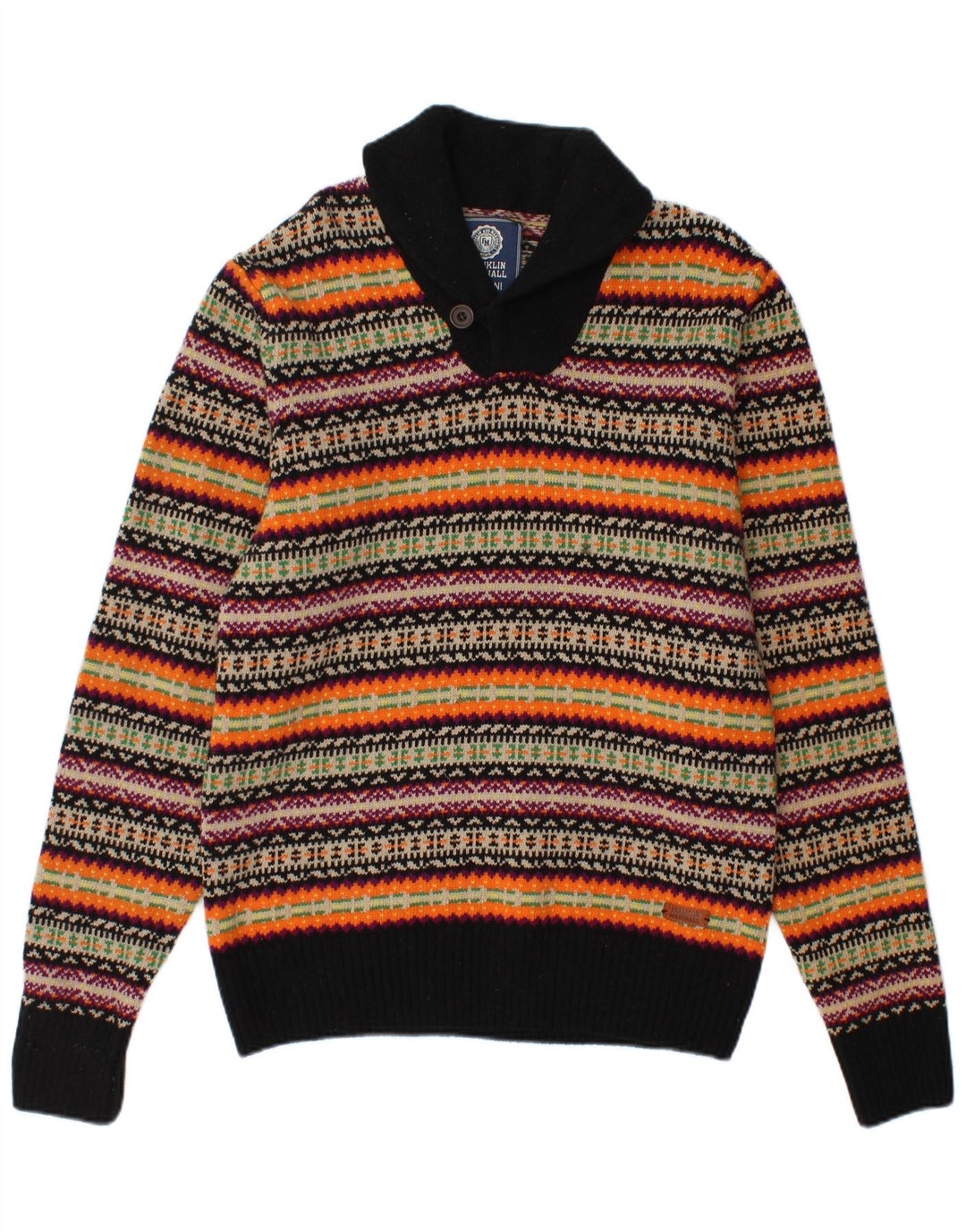 FRANKLIN MARSHALL Womens V-Neck Jumper Sweater UK 16 Large Multicoloured