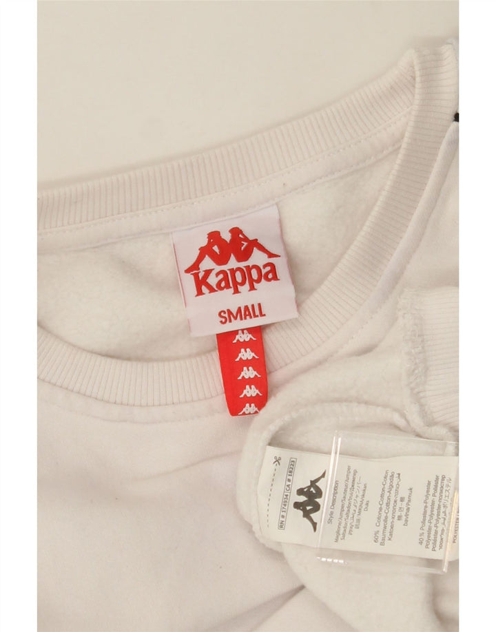 KAPPA Womens Oversized Graphic Crop Sweatshirt Jumper UK 10 Small White Vintage Kappa and Second-Hand Kappa from Messina Hembry 