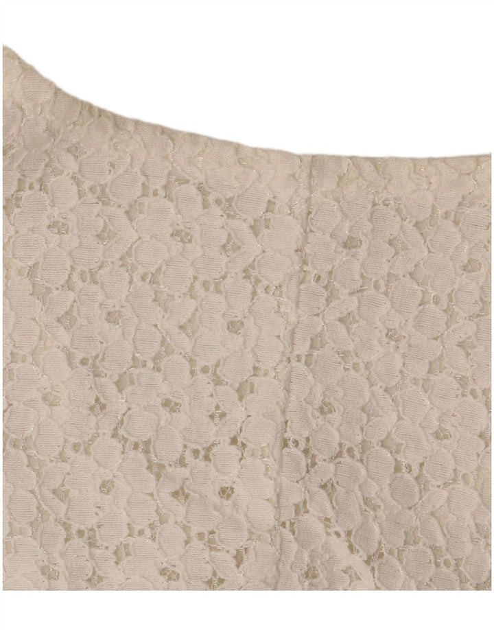 VINTAGE Womens Crop Short Sleeve Shirt Blouse IT 46 Large Off White Floral