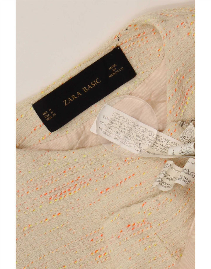 Zara Womens Crop Blazer Jacket UK 12 Medium Beige Flecked Cotton