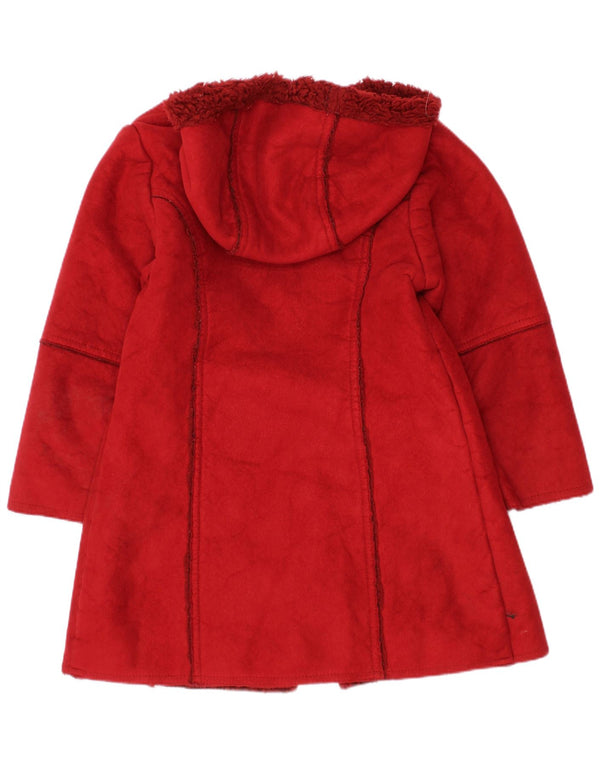 Benetton Girls Hooded Sherpa Overcoat 2-3 Years 2XS Red Acrylic