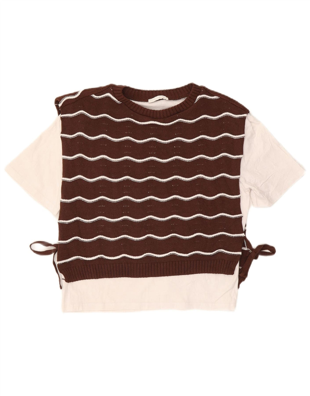 ZARA Womens Crew Neck Jumper Sweater UK 14 Medium Brown Striped