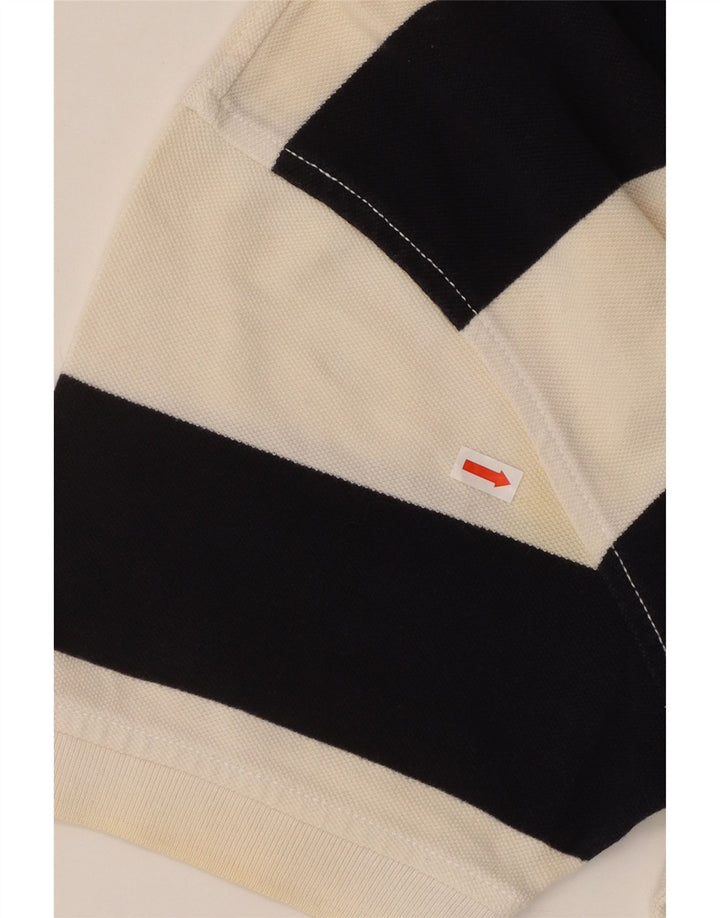 TOMMY HILFIGER Mens Rugby Polo Shirt Large Black Striped Cotton