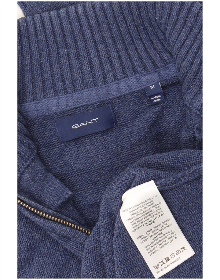 Gant Mens Zip Neck Jumper Sweater Medium Navy Blue Cotton
