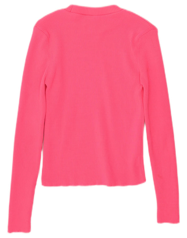 Zara Womens Crop Top Long Sleeve UK 8 Small Pink Polyamide