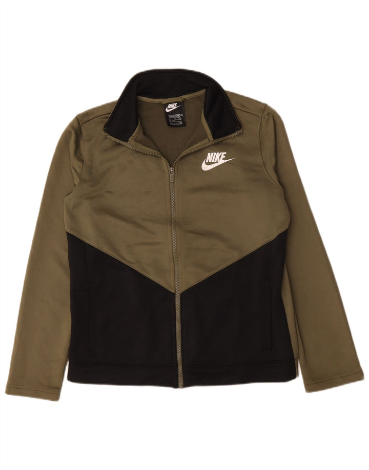 Nike Boys Tracksuit Top Jacket 13-14 Years XL Khaki Colourblock Polyester