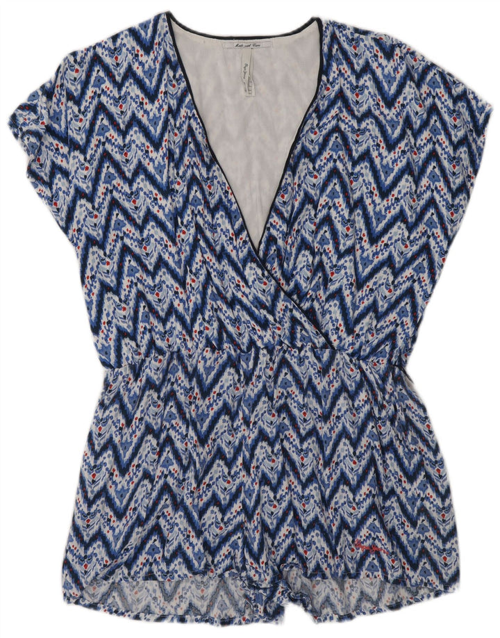 PEPE JEANS Womens Playsuit UK 16 Large Blue Chevron