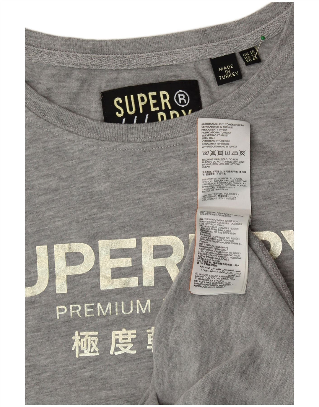 SUPERDRY Womens Oversized Graphic T-Shirt Top UK 16 Large Grey Cotton