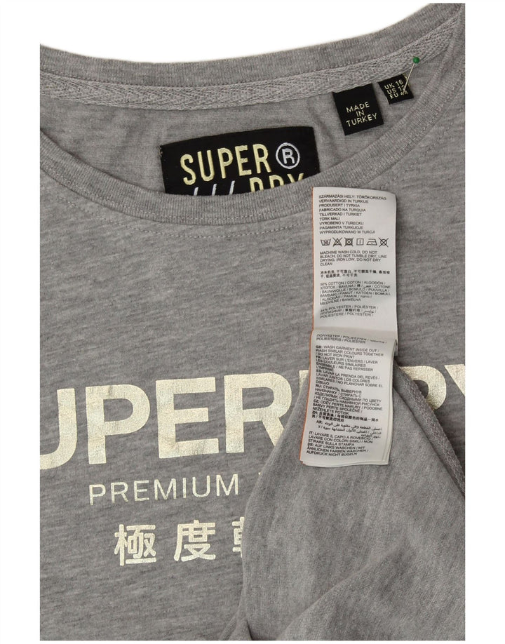 SUPERDRY Womens Oversized Graphic T-Shirt Top UK 16 Large Grey Cotton