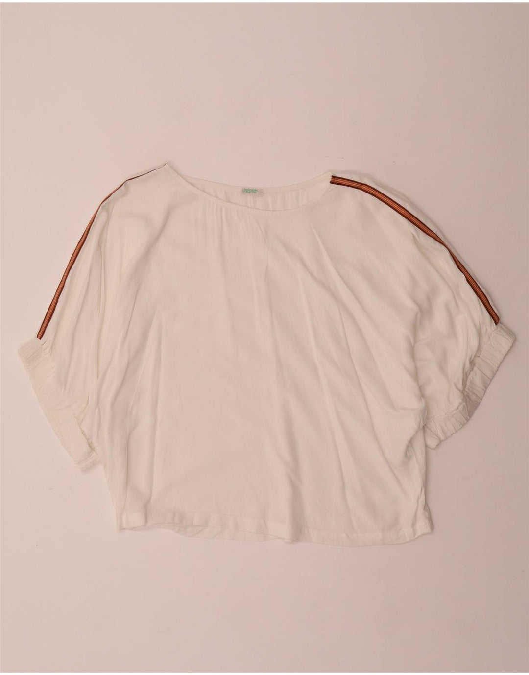 BENETTON Womens Oversized Blouse Top UK 10 Small Off White Viscose