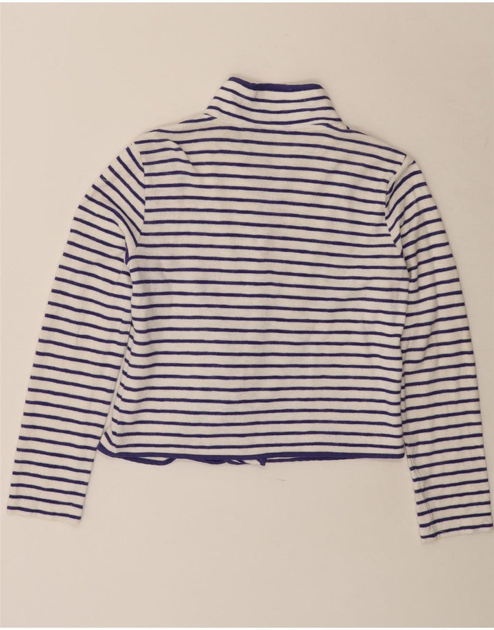 JOULES Womens Crop Open Cardigan Sweater UK 8 Small White Striped Cotton